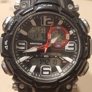 10/$20 Armitron Pro Sport Silver/Black Analog-Digital Alarm Chrono Men's Watch